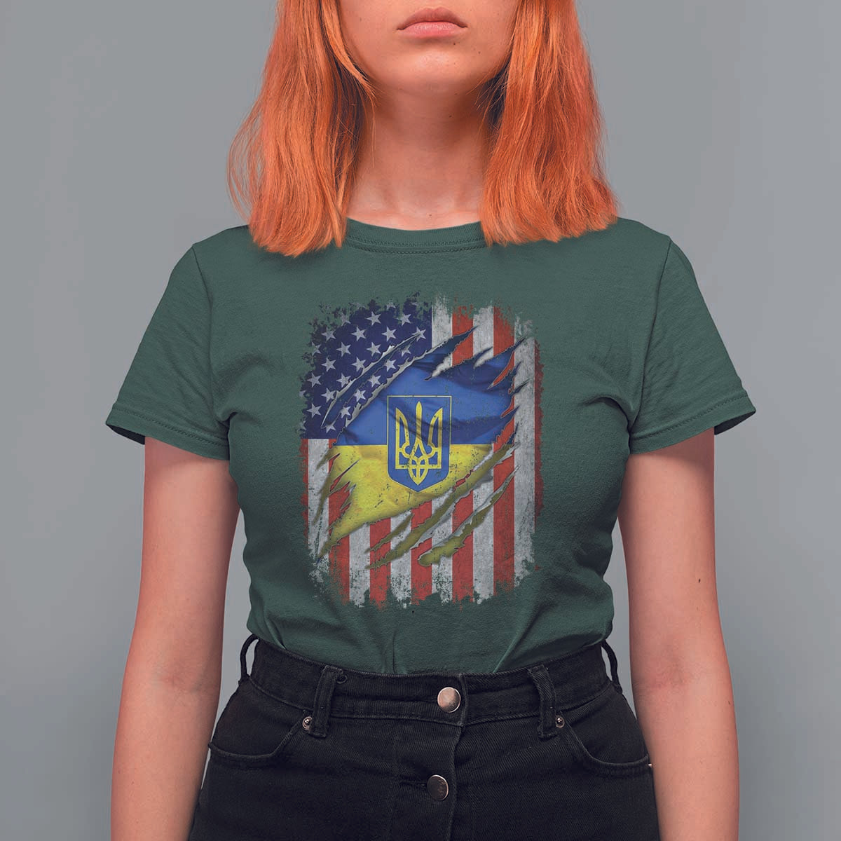 Ukrainian Americans Pride T Shirt For Women Vintage Ukraine USA Flag