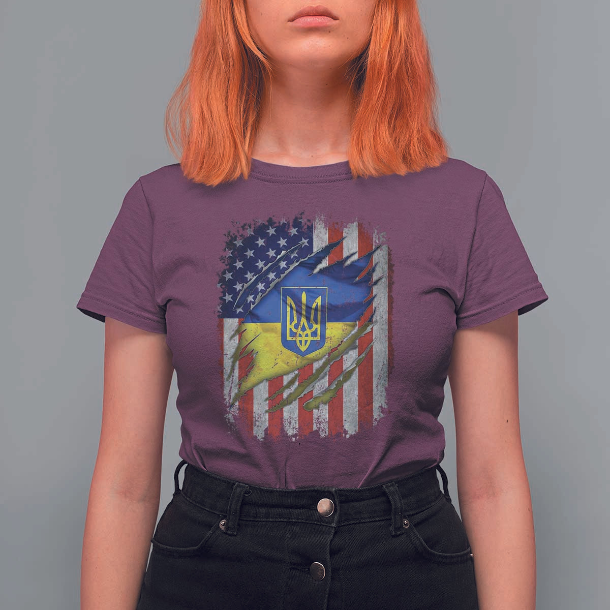 Ukrainian Americans Pride T Shirt For Women Vintage Ukraine USA Flag