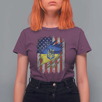 Ukrainian Americans Pride T Shirt For Women Vintage Ukraine USA Flag