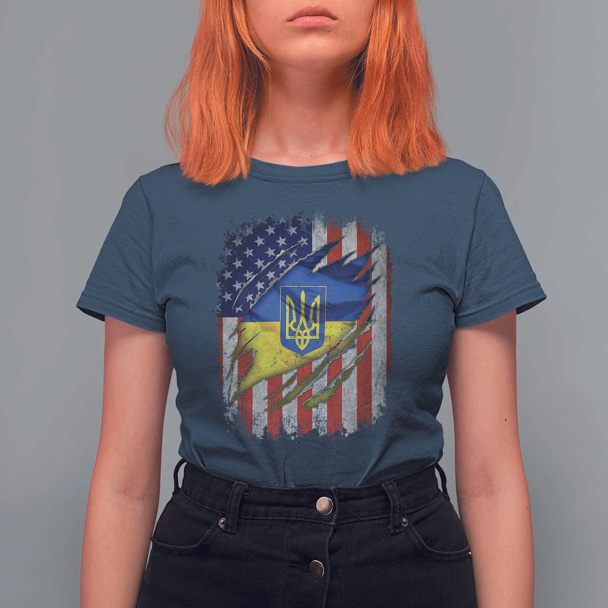 Ukrainian Americans Pride T Shirt For Women Vintage Ukraine USA Flag