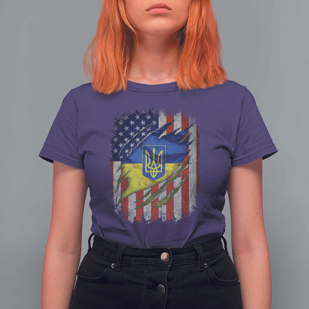 Ukrainian Americans Pride T Shirt For Women Vintage Ukraine USA Flag