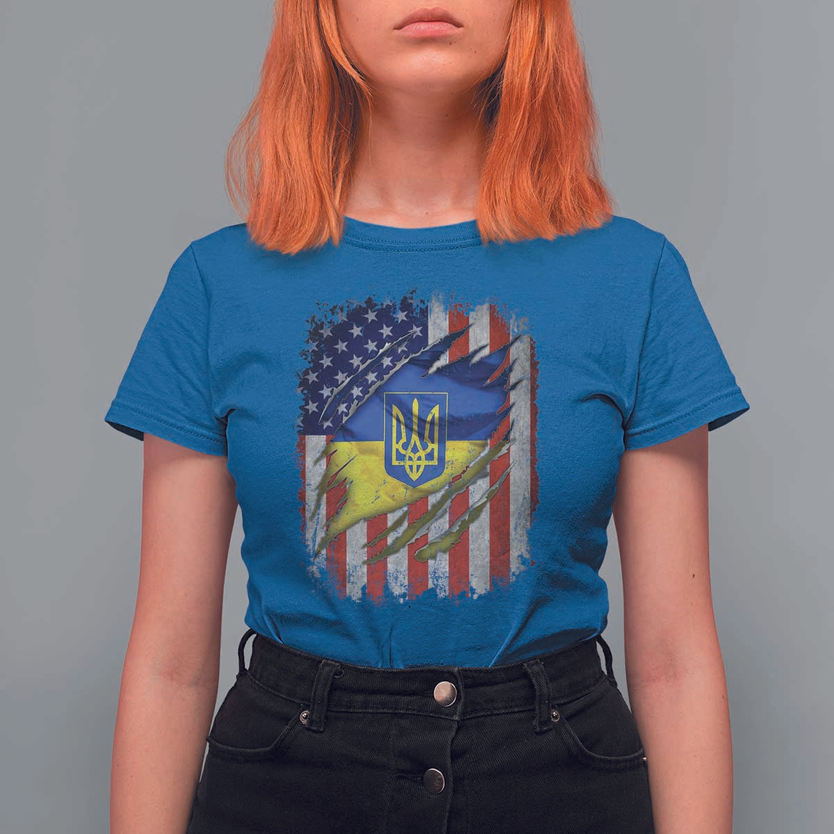 Ukrainian Americans Pride T Shirt For Women Vintage Ukraine USA Flag