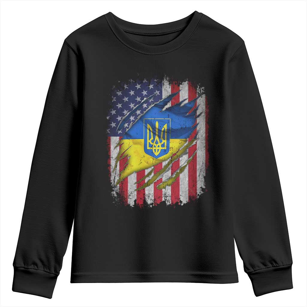 Ukrainian Americans Pride Youth Sweatshirt Vintage Ukraine USA Flag