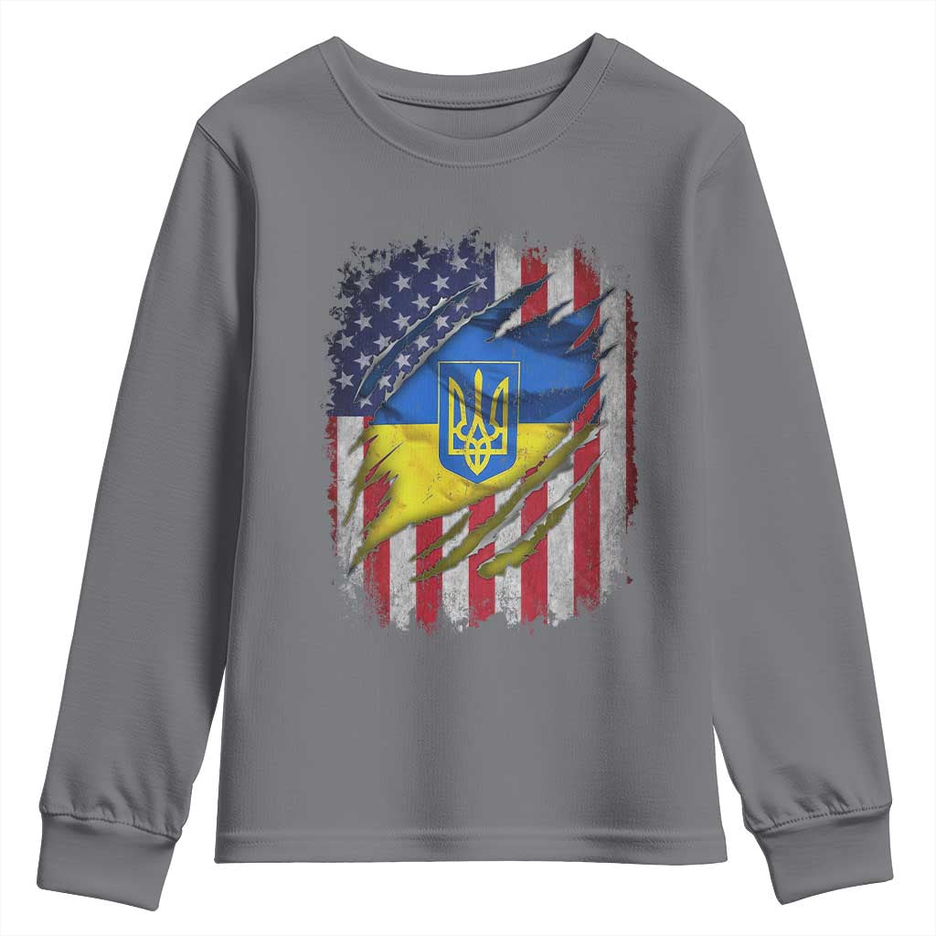 Ukrainian Americans Pride Youth Sweatshirt Vintage Ukraine USA Flag