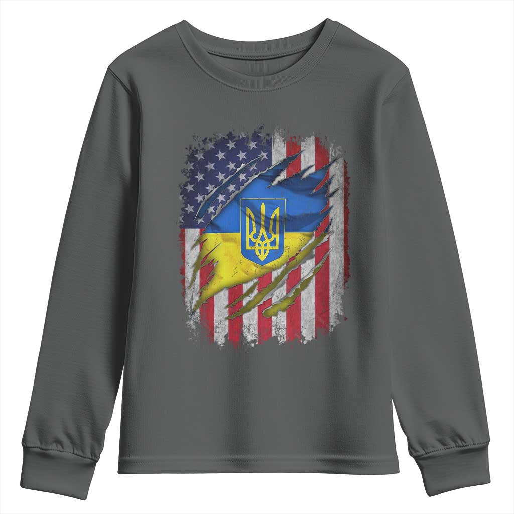 Ukrainian Americans Pride Youth Sweatshirt Vintage Ukraine USA Flag