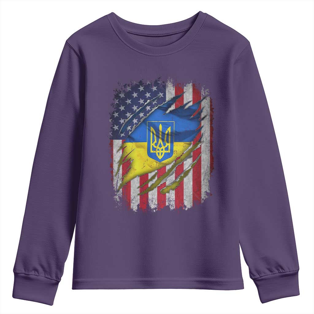 Ukrainian Americans Pride Youth Sweatshirt Vintage Ukraine USA Flag