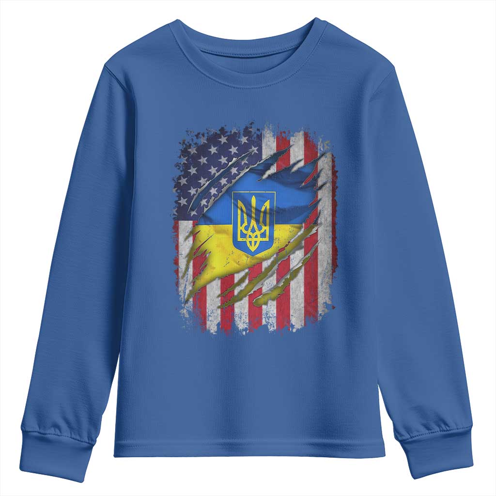 Ukrainian Americans Pride Youth Sweatshirt Vintage Ukraine USA Flag