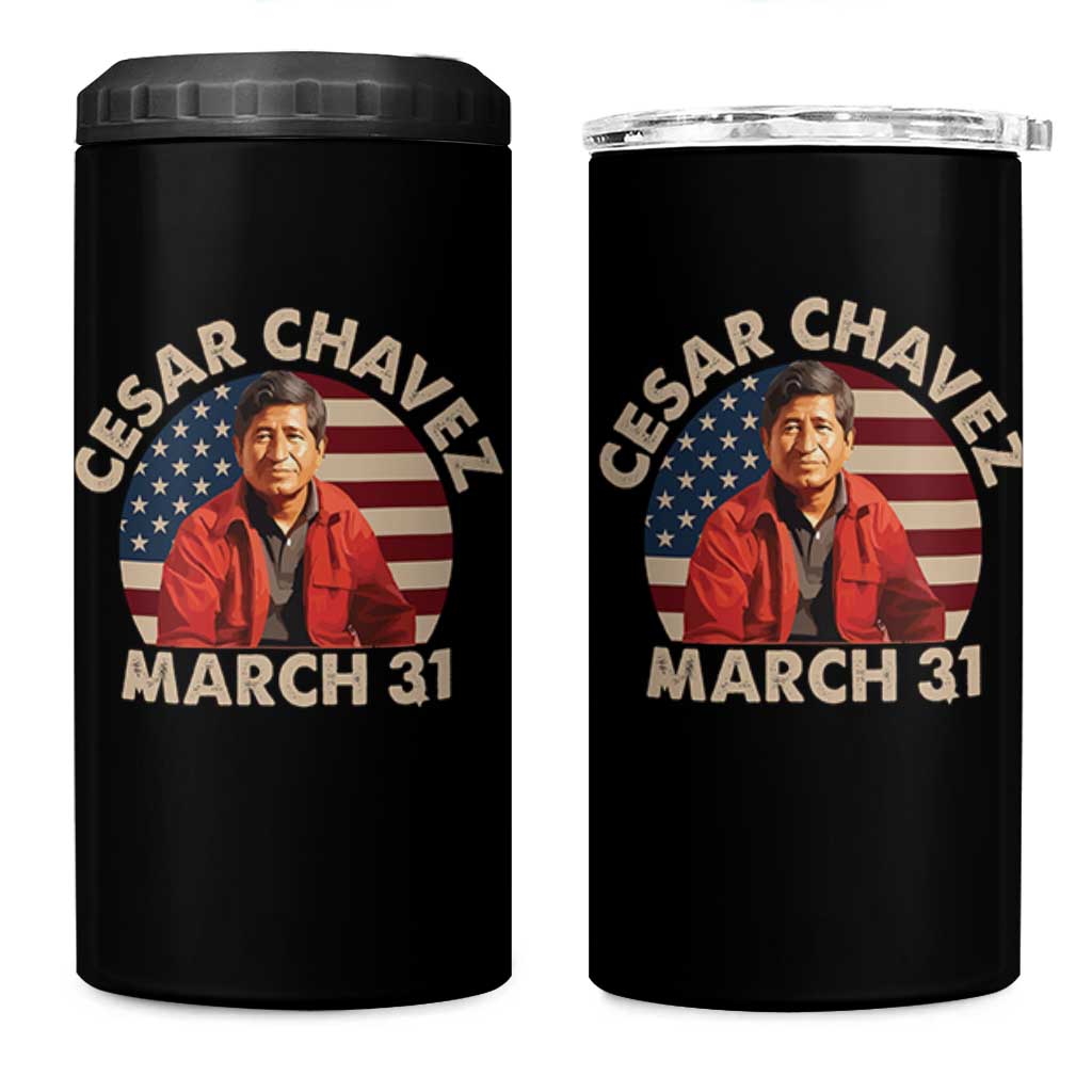 Cesar Chavez Day 4 in 1 Can Cooler Tumbler March Holiday Hispanic Heritage American Flag