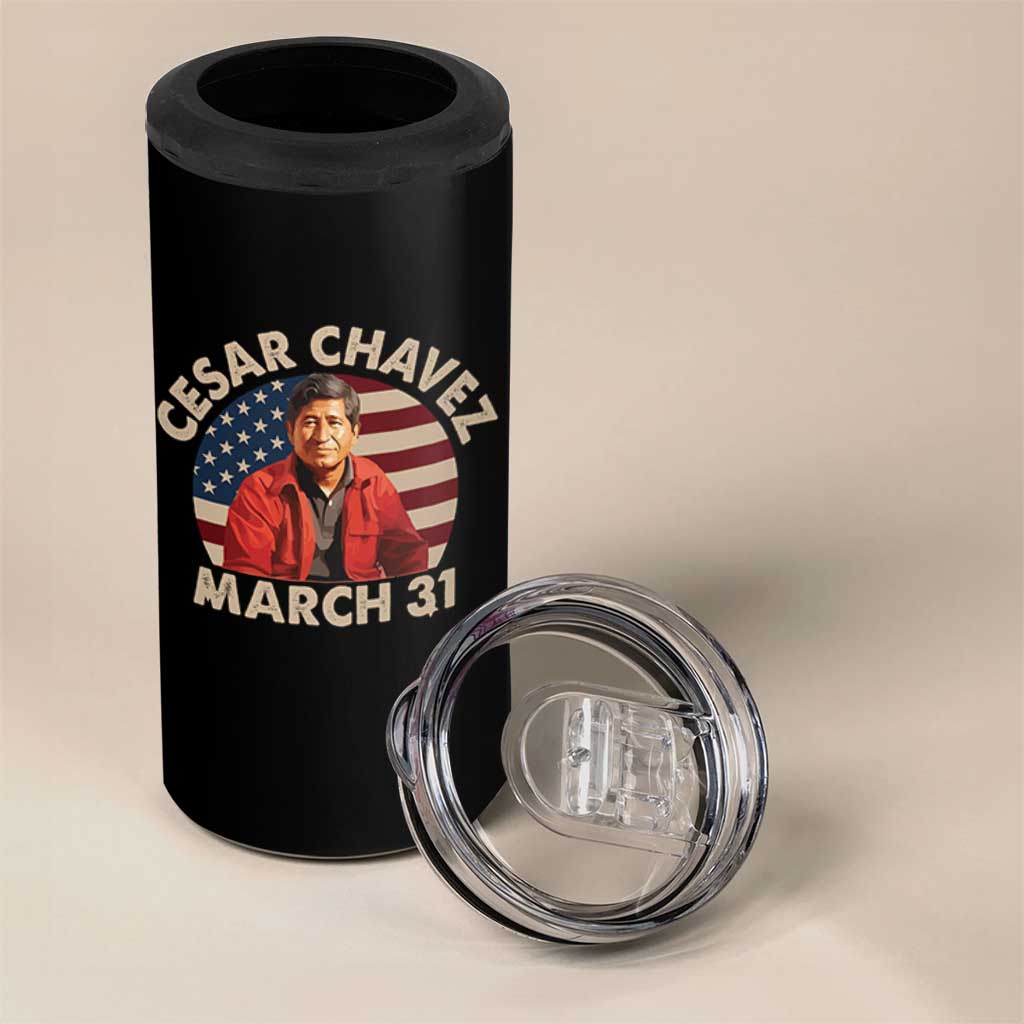 Cesar Chavez Day 4 in 1 Can Cooler Tumbler March Holiday Hispanic Heritage American Flag
