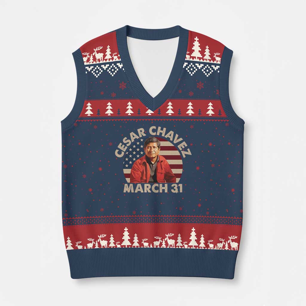 Cesar Chavez Day V-Neck Knit Sweater Vest March Holiday Hispanic Heritage American Flag