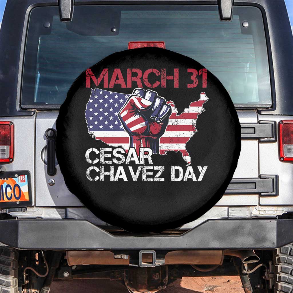 Cesar Chavez Day Spare Tire Cover March 31 Hand Fist American Flag