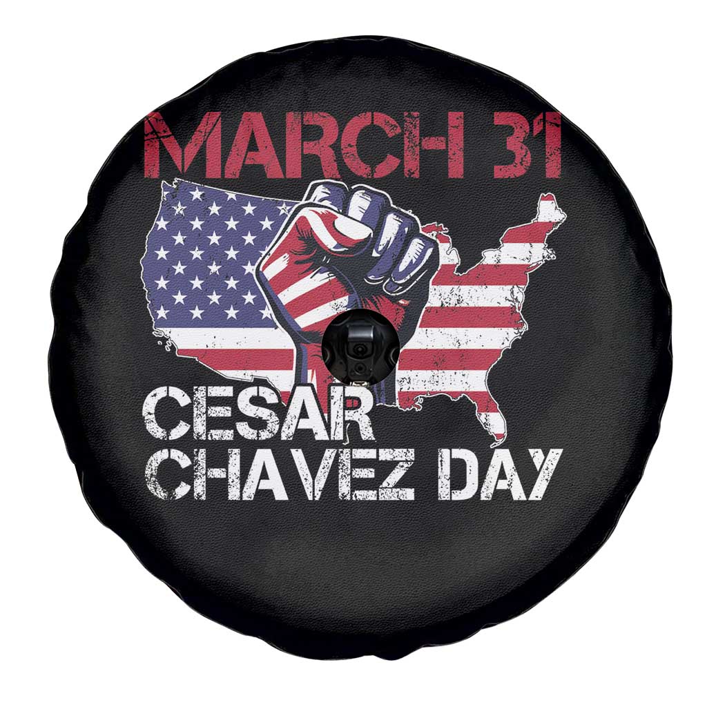 Cesar Chavez Day Spare Tire Cover March 31 Hand Fist American Flag