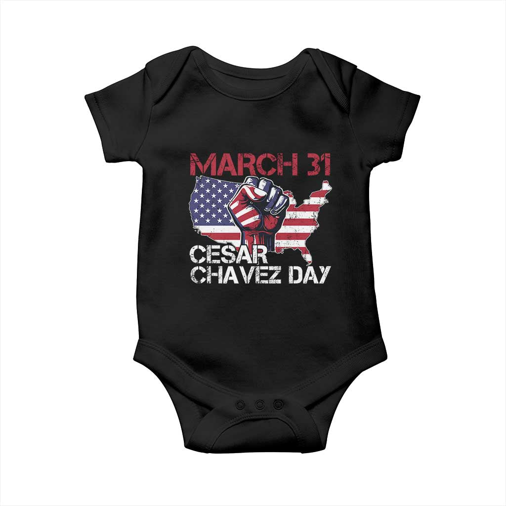 Cesar Chavez Day Baby Onesie March 31 Hand Fist American Flag