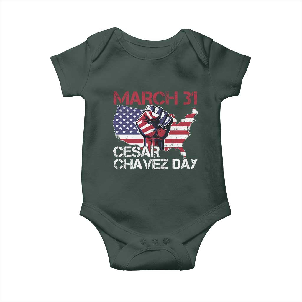 Cesar Chavez Day Baby Onesie March 31 Hand Fist American Flag
