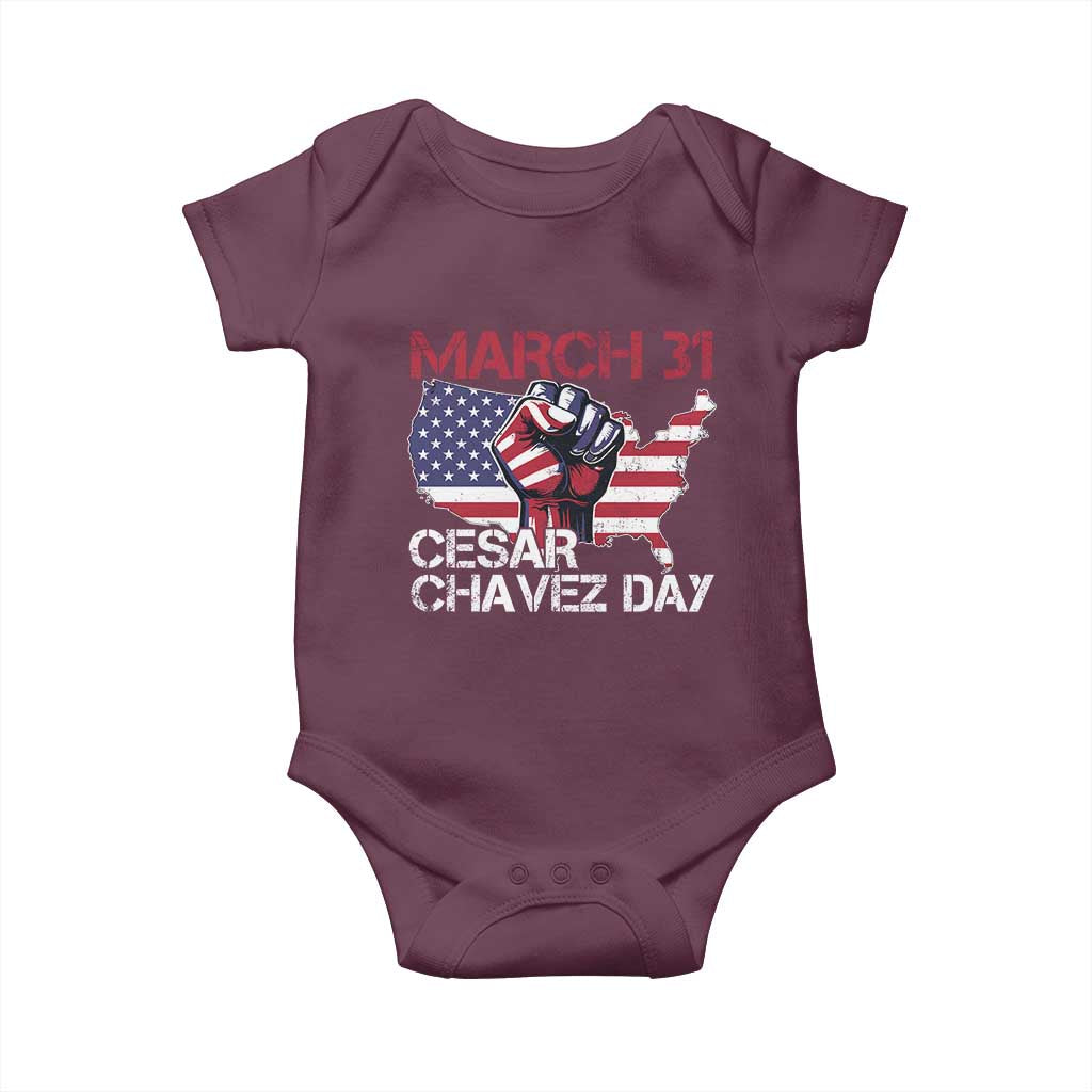 Cesar Chavez Day Baby Onesie March 31 Hand Fist American Flag
