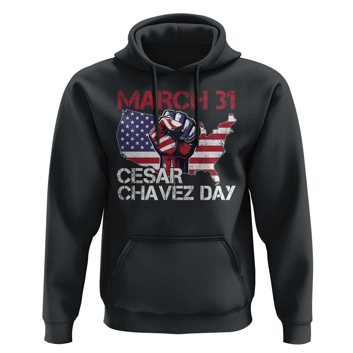 Cesar Chavez Day Hoodie March 31 Hand Fist American Flag