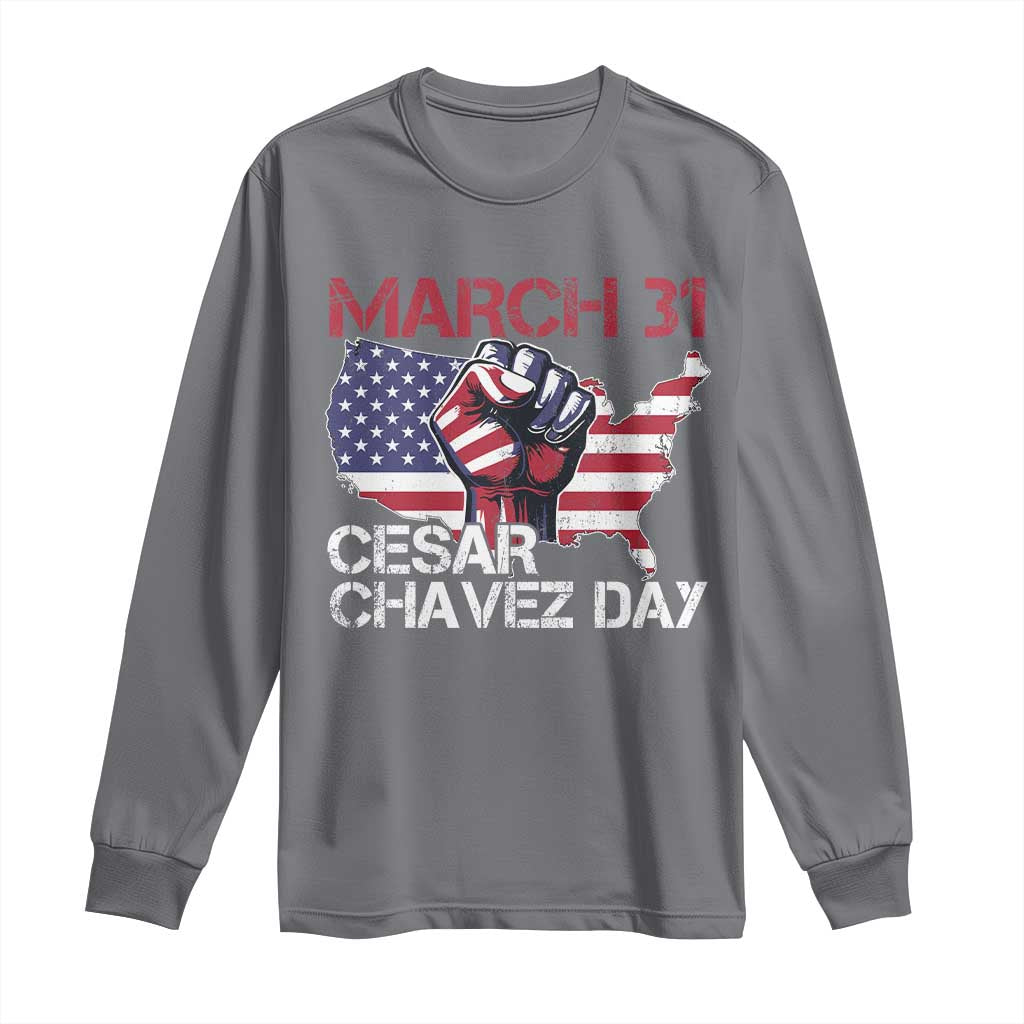 Cesar Chavez Day Long Sleeve Shirt March 31 Hand Fist American Flag
