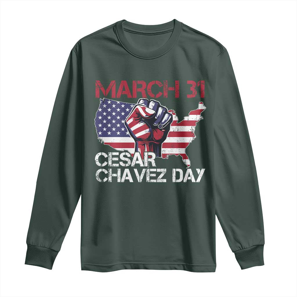 Cesar Chavez Day Long Sleeve Shirt March 31 Hand Fist American Flag
