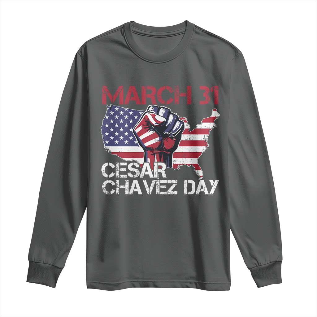 Cesar Chavez Day Long Sleeve Shirt March 31 Hand Fist American Flag