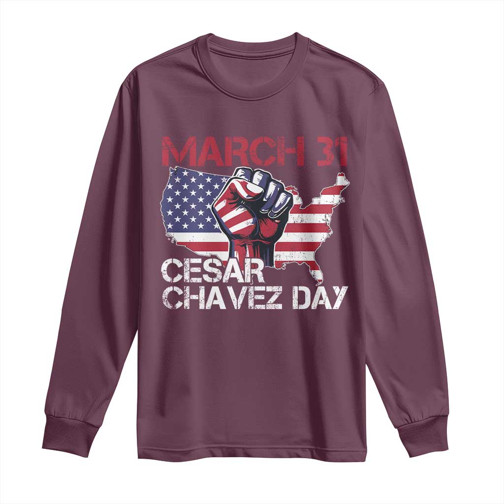 Cesar Chavez Day Long Sleeve Shirt March 31 Hand Fist American Flag