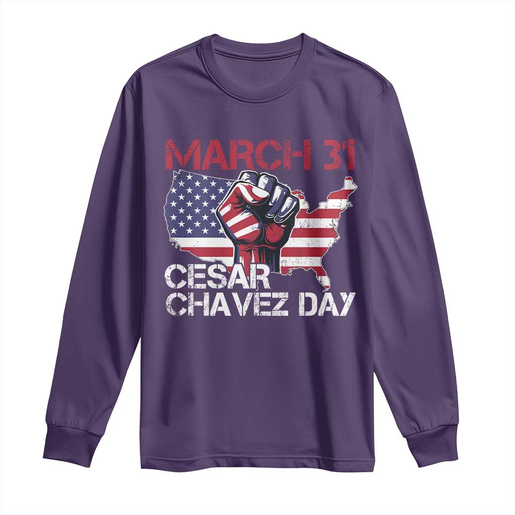 Cesar Chavez Day Long Sleeve Shirt March 31 Hand Fist American Flag