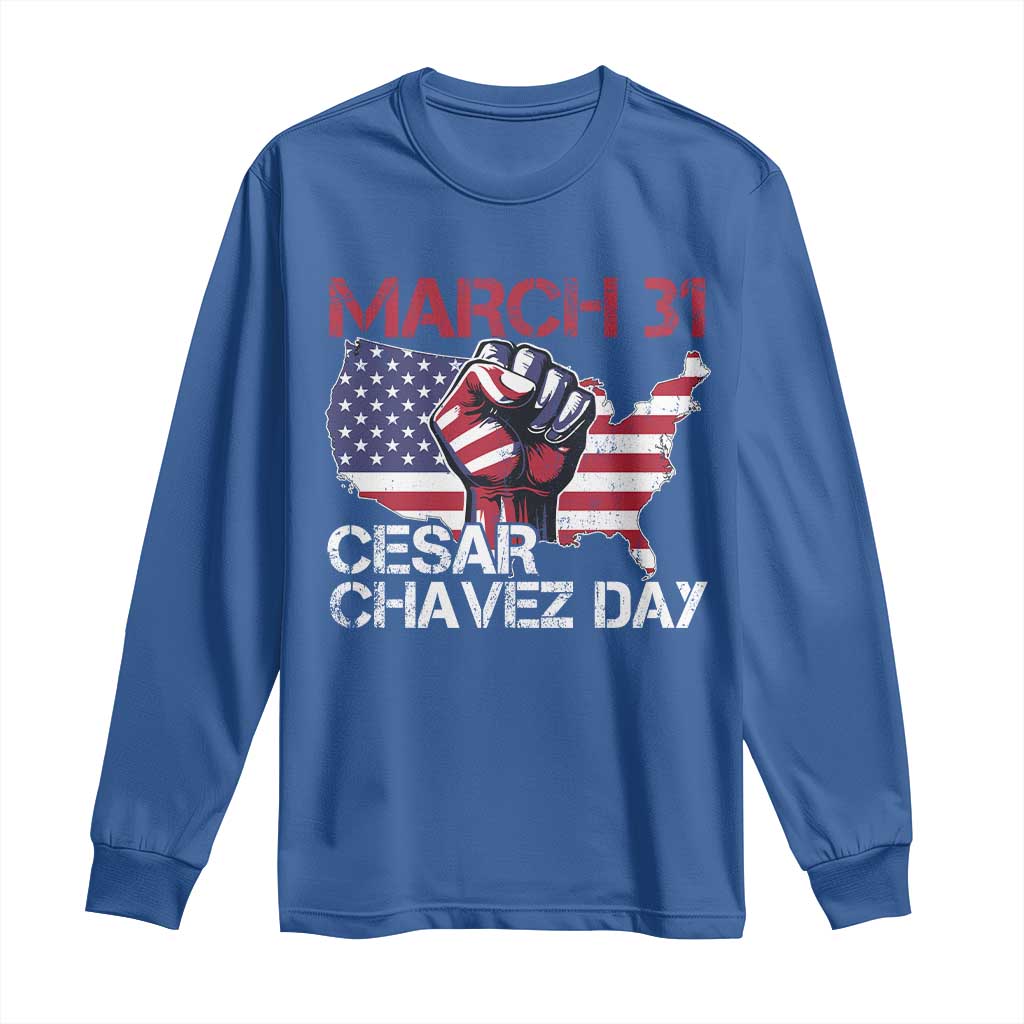 Cesar Chavez Day Long Sleeve Shirt March 31 Hand Fist American Flag