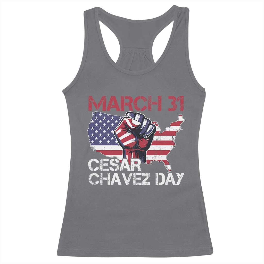 Cesar Chavez Day Racerback Tank Top March 31 Hand Fist American Flag
