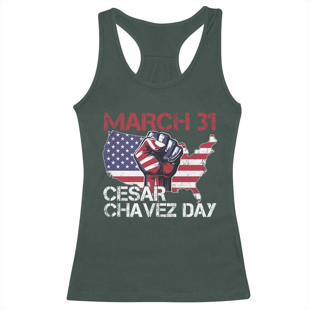 Cesar Chavez Day Racerback Tank Top March 31 Hand Fist American Flag