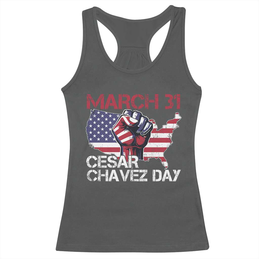 Cesar Chavez Day Racerback Tank Top March 31 Hand Fist American Flag