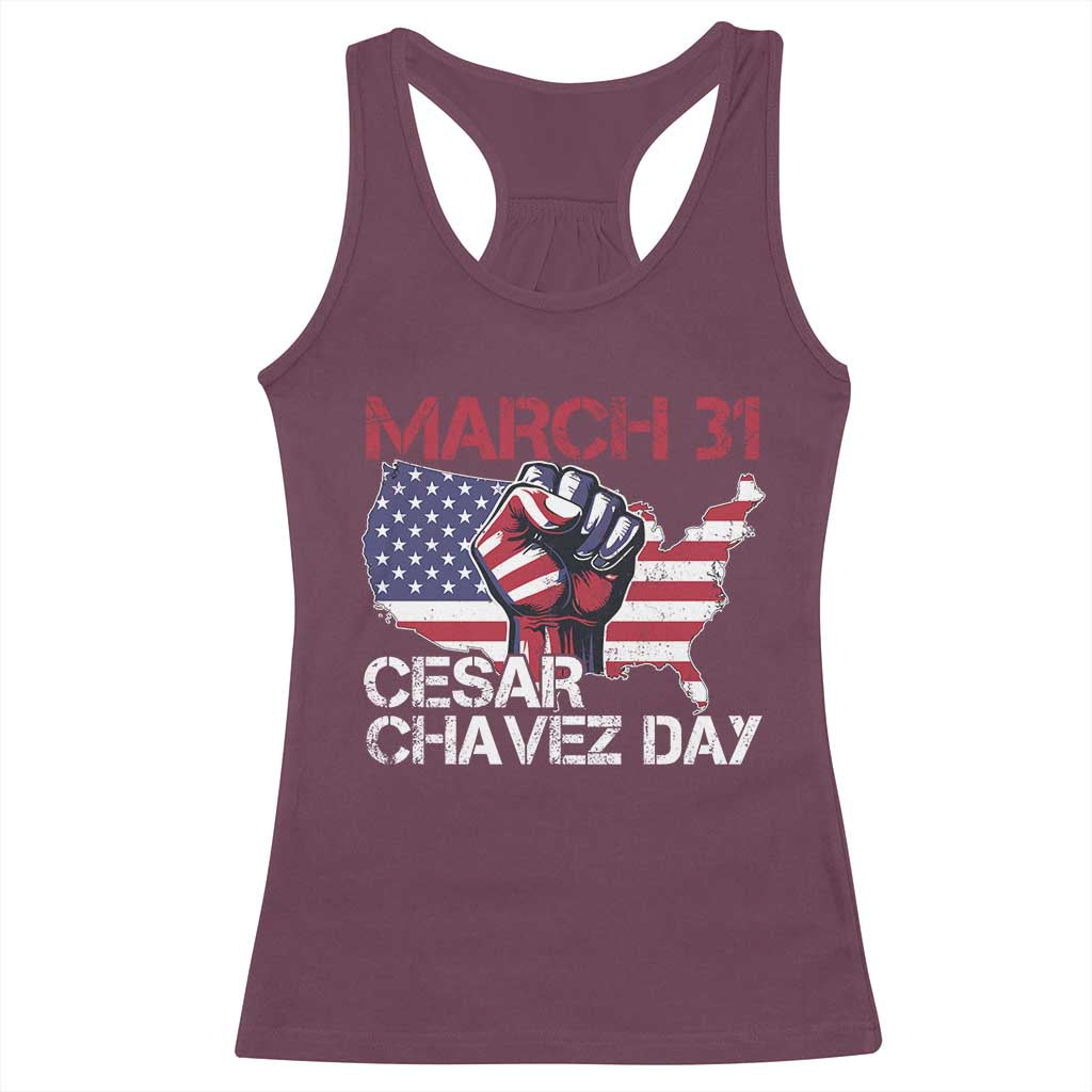 Cesar Chavez Day Racerback Tank Top March 31 Hand Fist American Flag