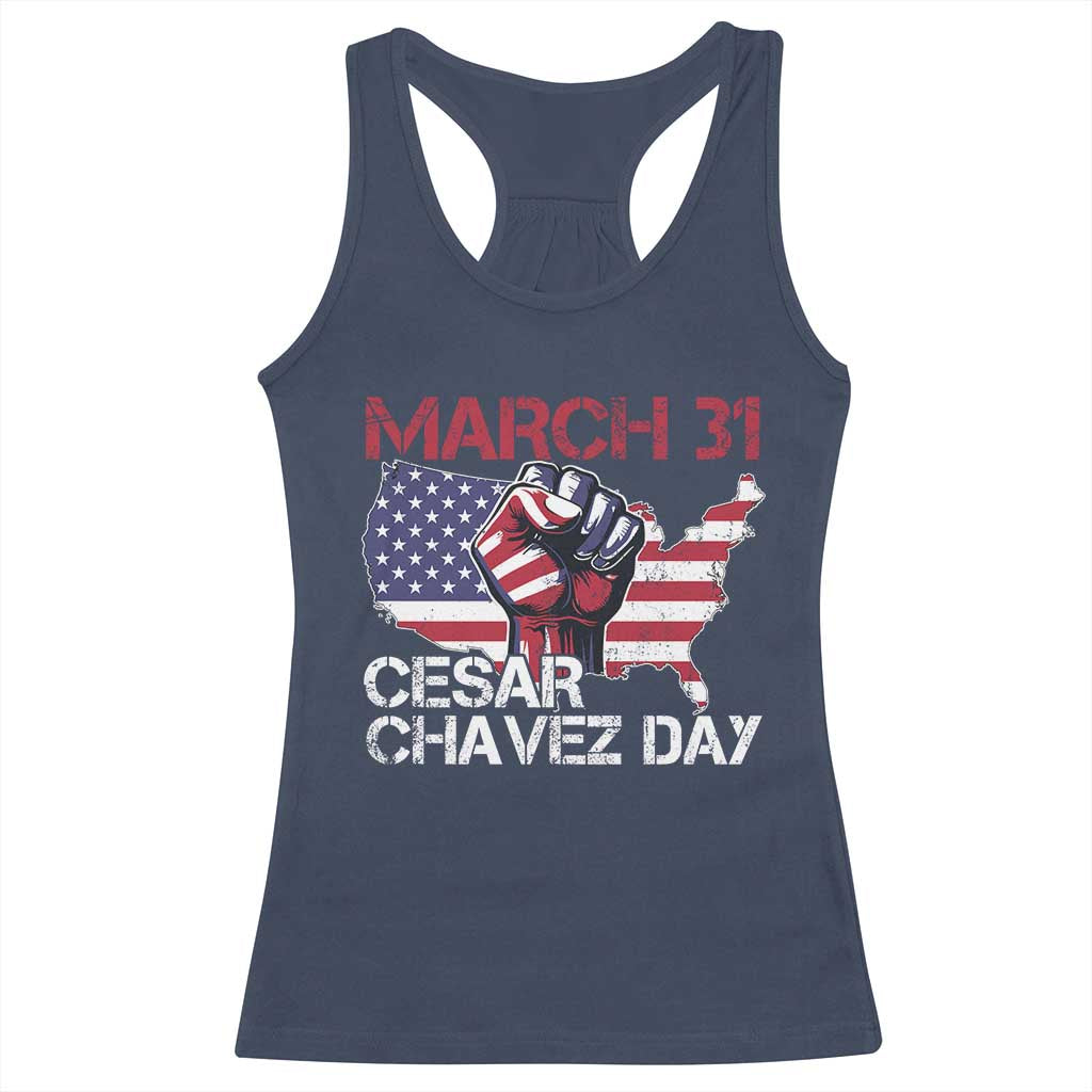 Cesar Chavez Day Racerback Tank Top March 31 Hand Fist American Flag
