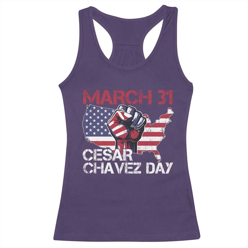Cesar Chavez Day Racerback Tank Top March 31 Hand Fist American Flag