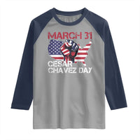 Cesar Chavez Day Raglan Shirt March 31 Hand Fist American Flag