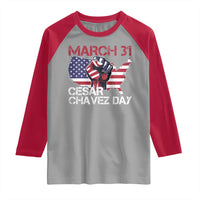 Cesar Chavez Day Raglan Shirt March 31 Hand Fist American Flag
