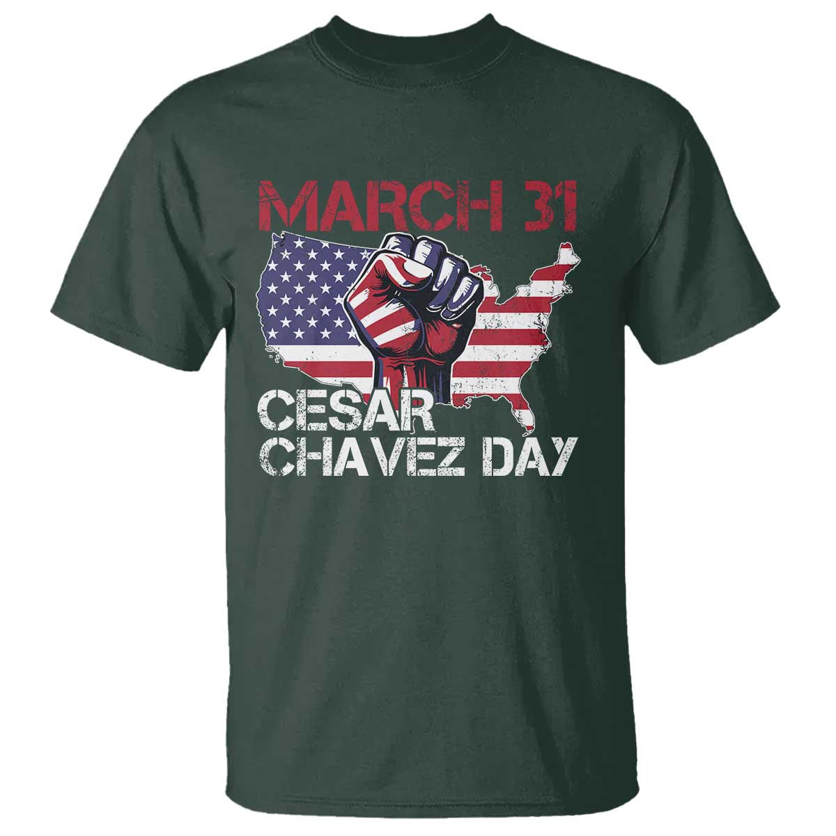 Cesar Chavez Day T Shirt March 31 Hand Fist American Flag