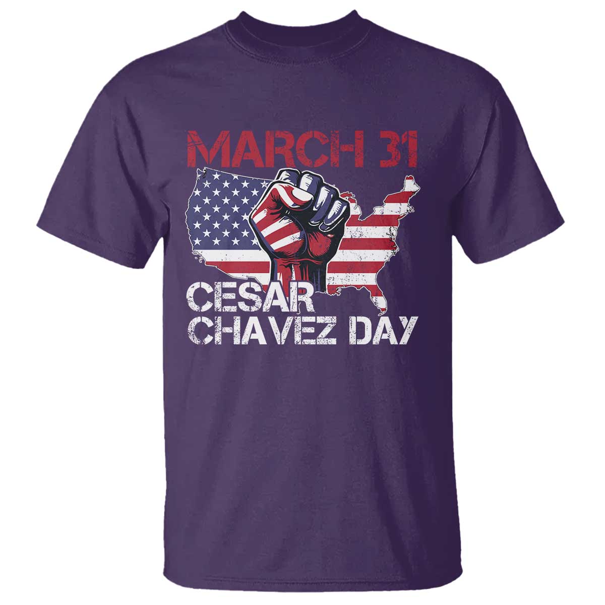 Cesar Chavez Day T Shirt March 31 Hand Fist American Flag