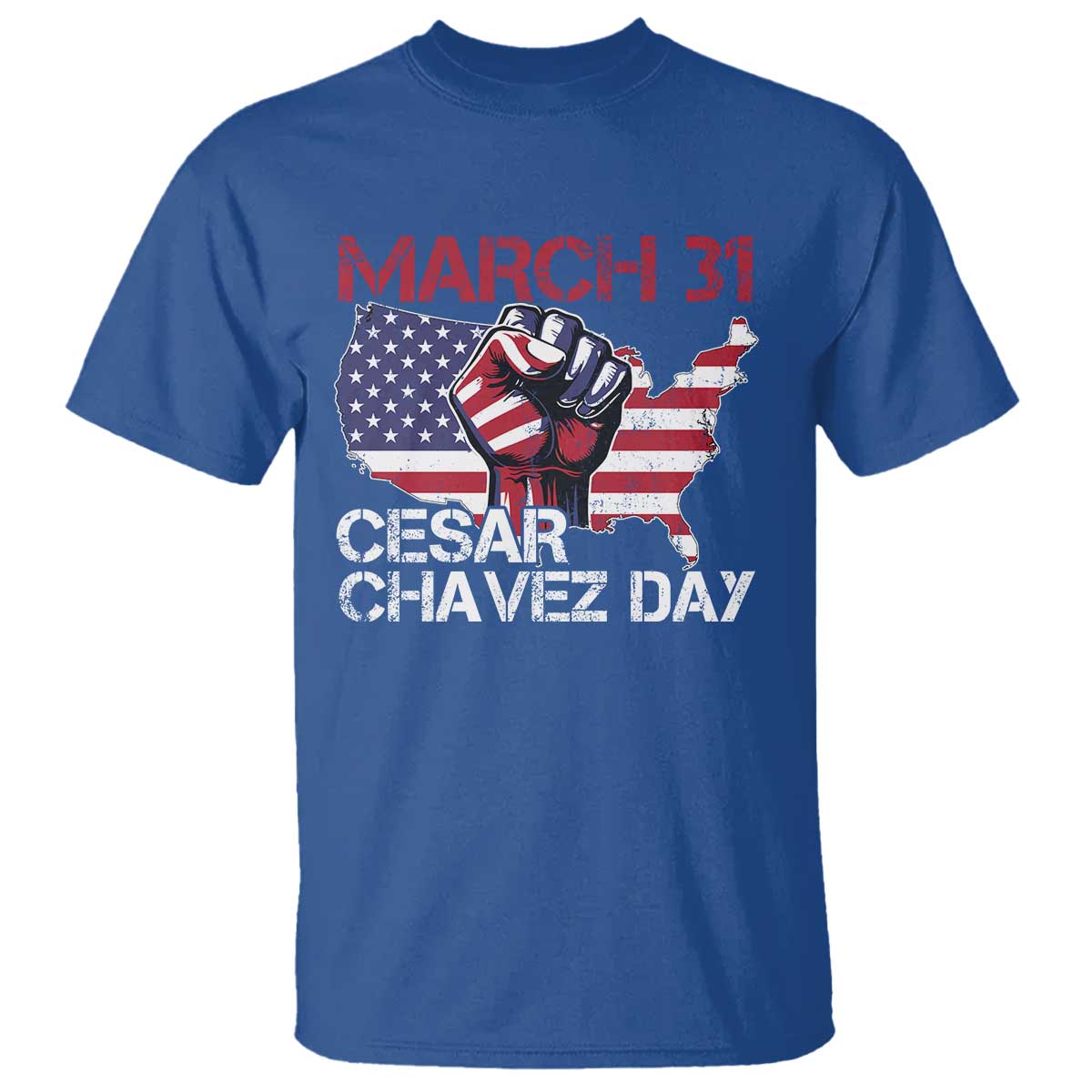 Cesar Chavez Day T Shirt March 31 Hand Fist American Flag
