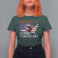 Cesar Chavez Day T Shirt For Women March 31 Hand Fist American Flag