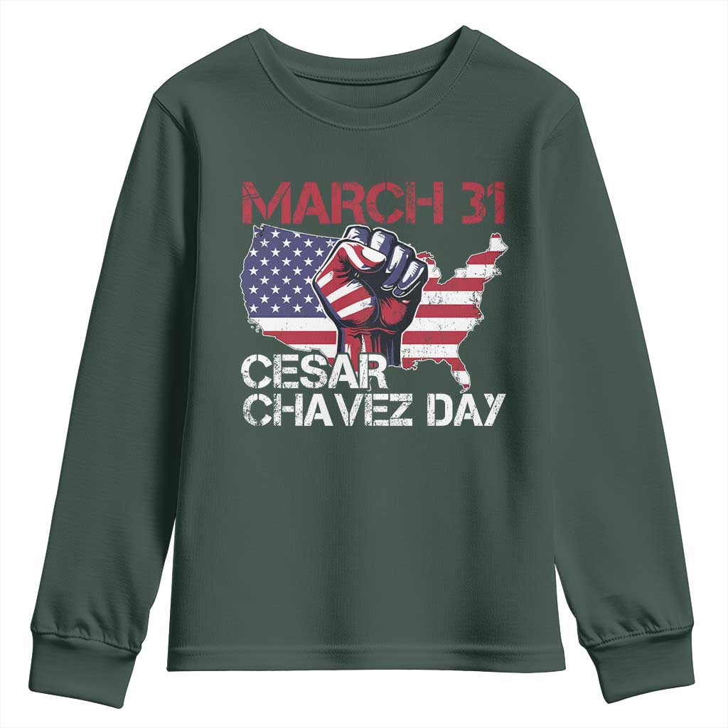 Cesar Chavez Day Youth Sweatshirt March 31 Hand Fist American Flag