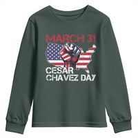 Cesar Chavez Day Youth Sweatshirt March 31 Hand Fist American Flag
