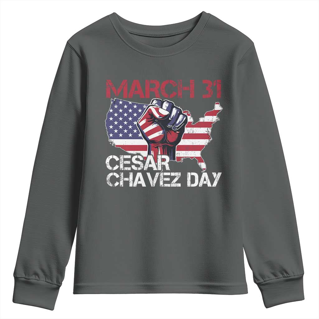 Cesar Chavez Day Youth Sweatshirt March 31 Hand Fist American Flag