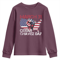 Cesar Chavez Day Youth Sweatshirt March 31 Hand Fist American Flag