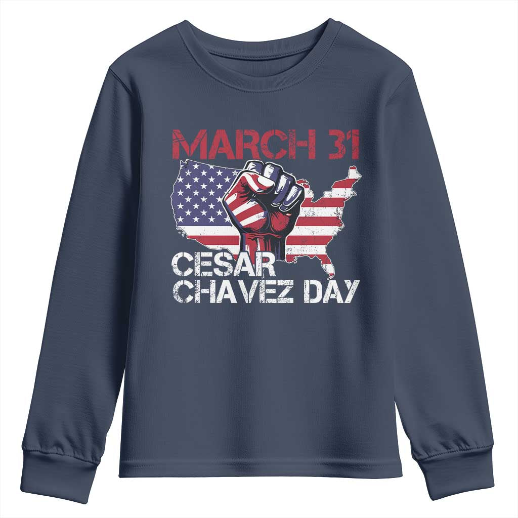 Cesar Chavez Day Youth Sweatshirt March 31 Hand Fist American Flag