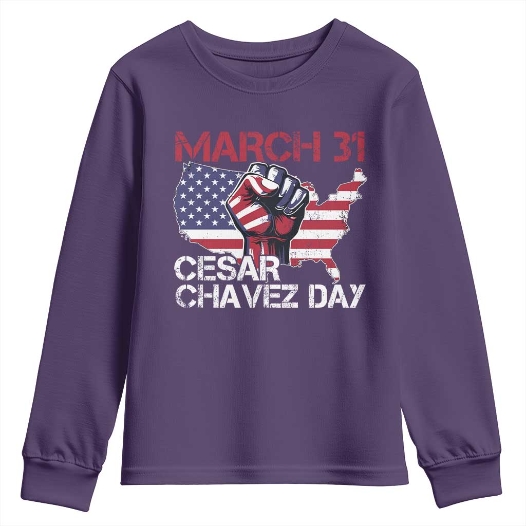 Cesar Chavez Day Youth Sweatshirt March 31 Hand Fist American Flag