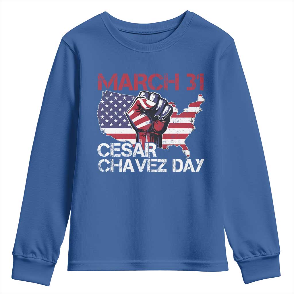 Cesar Chavez Day Youth Sweatshirt March 31 Hand Fist American Flag