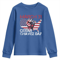 Cesar Chavez Day Youth Sweatshirt March 31 Hand Fist American Flag