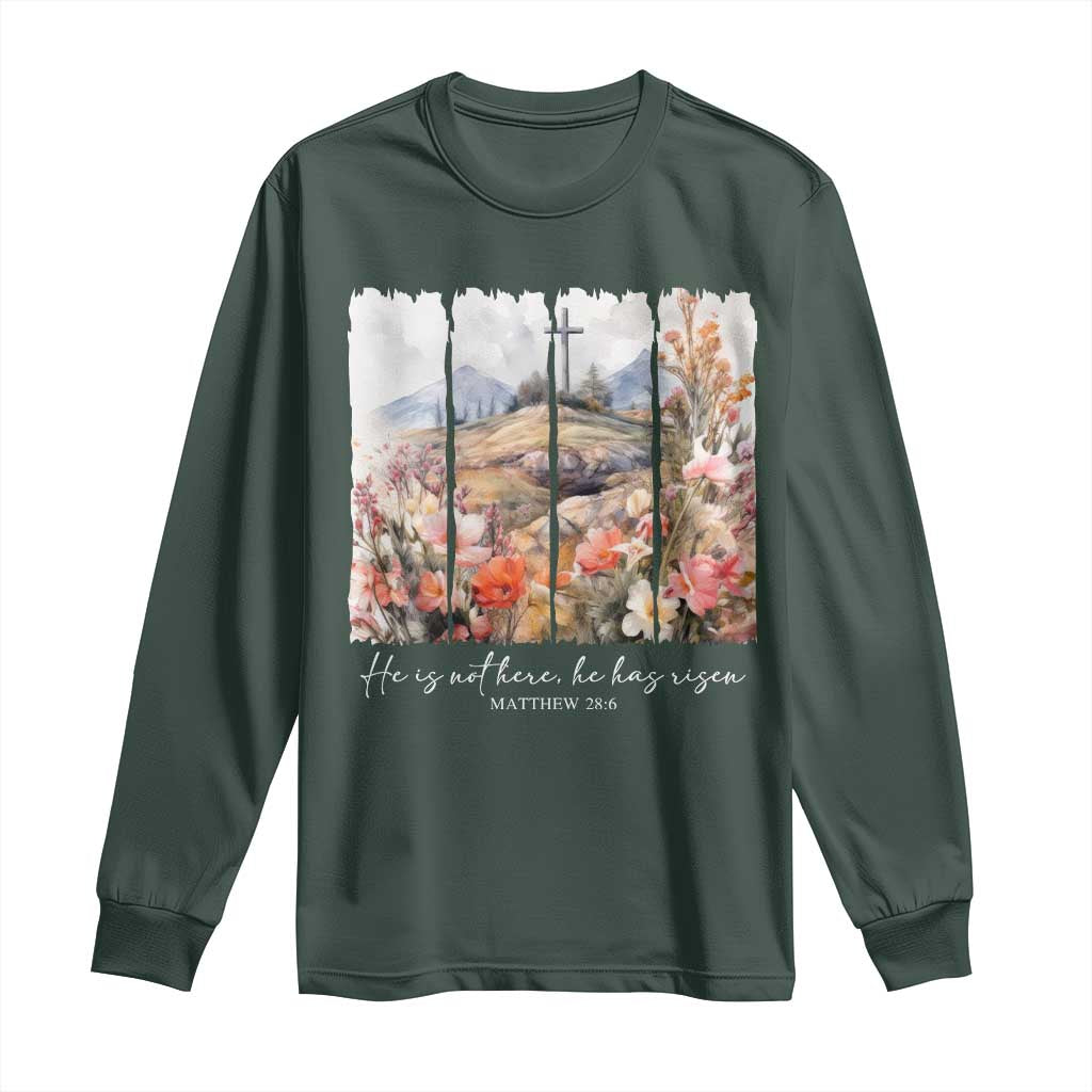 He Is Not Here He Has Risen Long Sleeve Shirt Christian Easter Religious Bible Verse