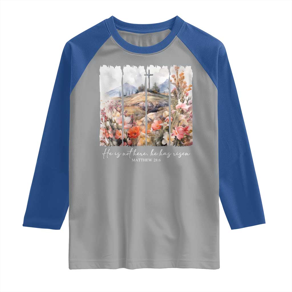 He Is Not Here He Has Risen Raglan Shirt Christian Easter Religious Bible Verse