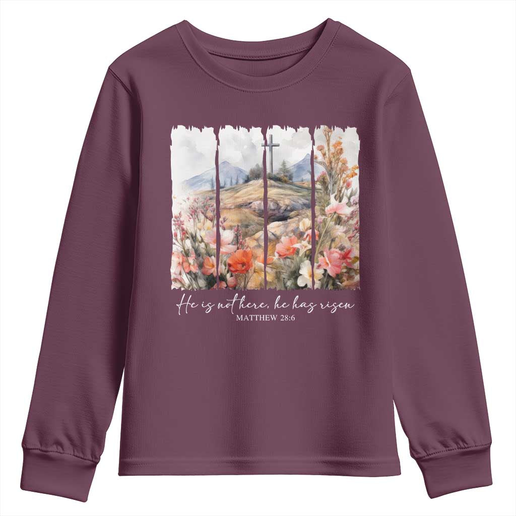 He Is Not Here He Has Risen Youth Sweatshirt Christian Easter Religious Bible Verse