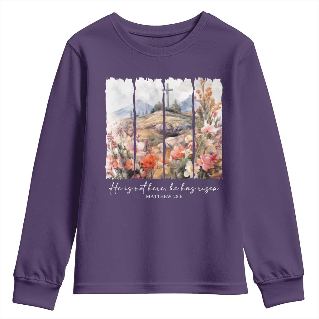 He Is Not Here He Has Risen Youth Sweatshirt Christian Easter Religious Bible Verse